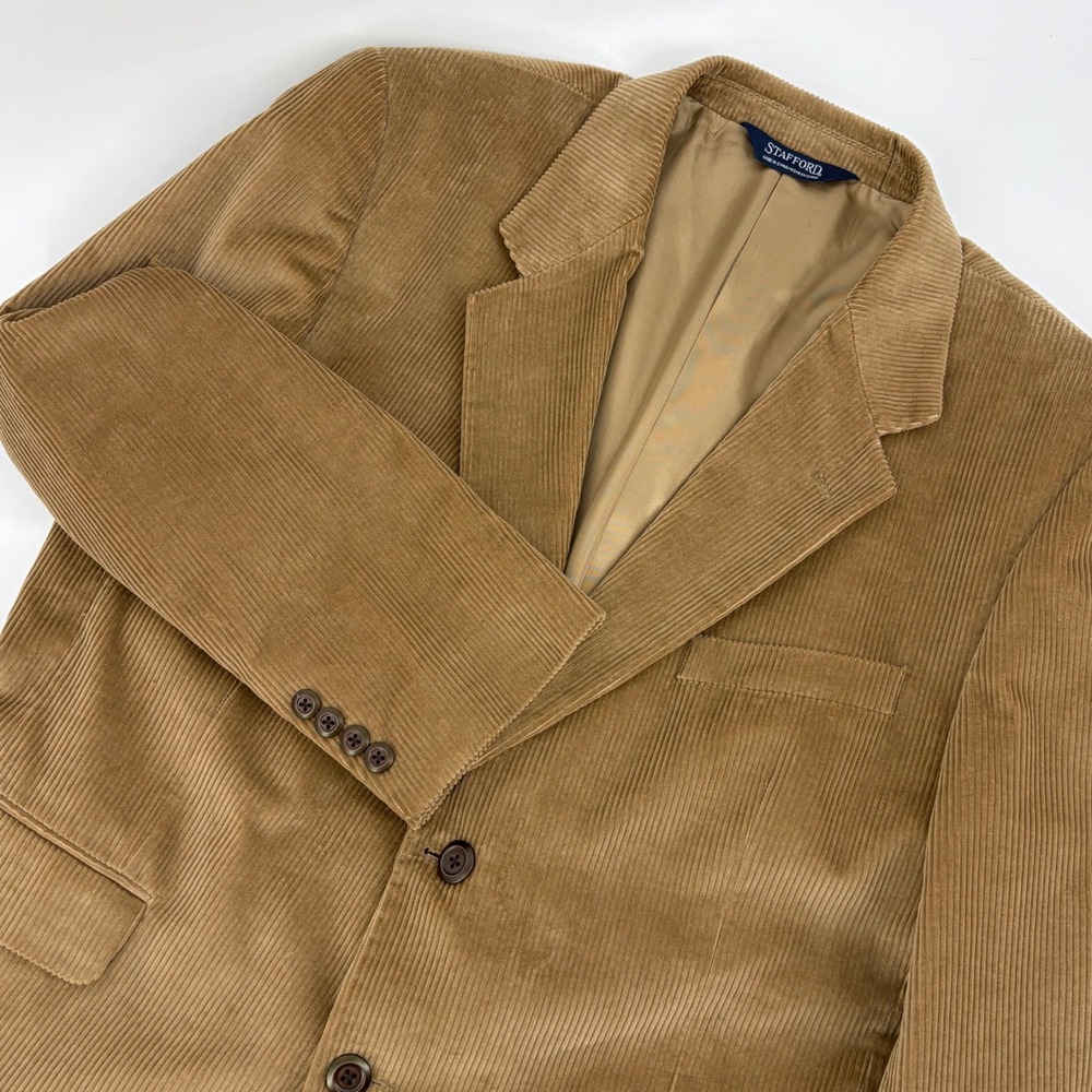 Stafford Blazer Corduroy Tan Two Button Sport Coat Dark Academia 44S Jacket